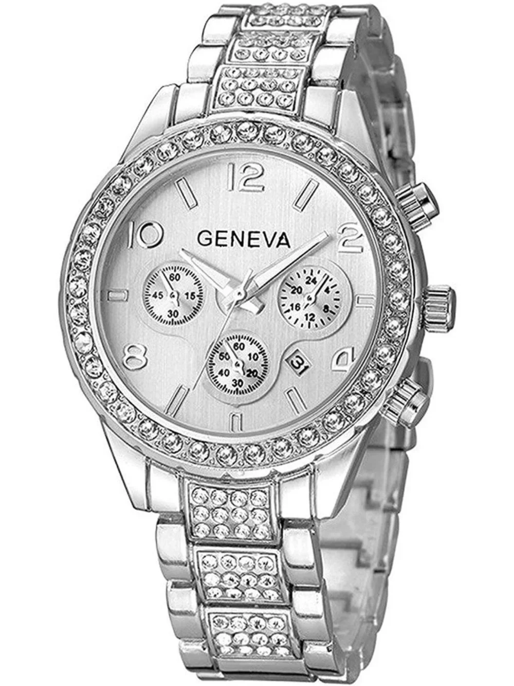 Unisex Silver Luxury Crystal Diamond Quartz Adjustable Bracelet Band Wrist Watch